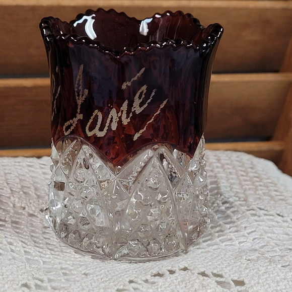1901 Souvenir Ruby Glass Cut Crystal Toothpick Holder - Picture 2 of 8